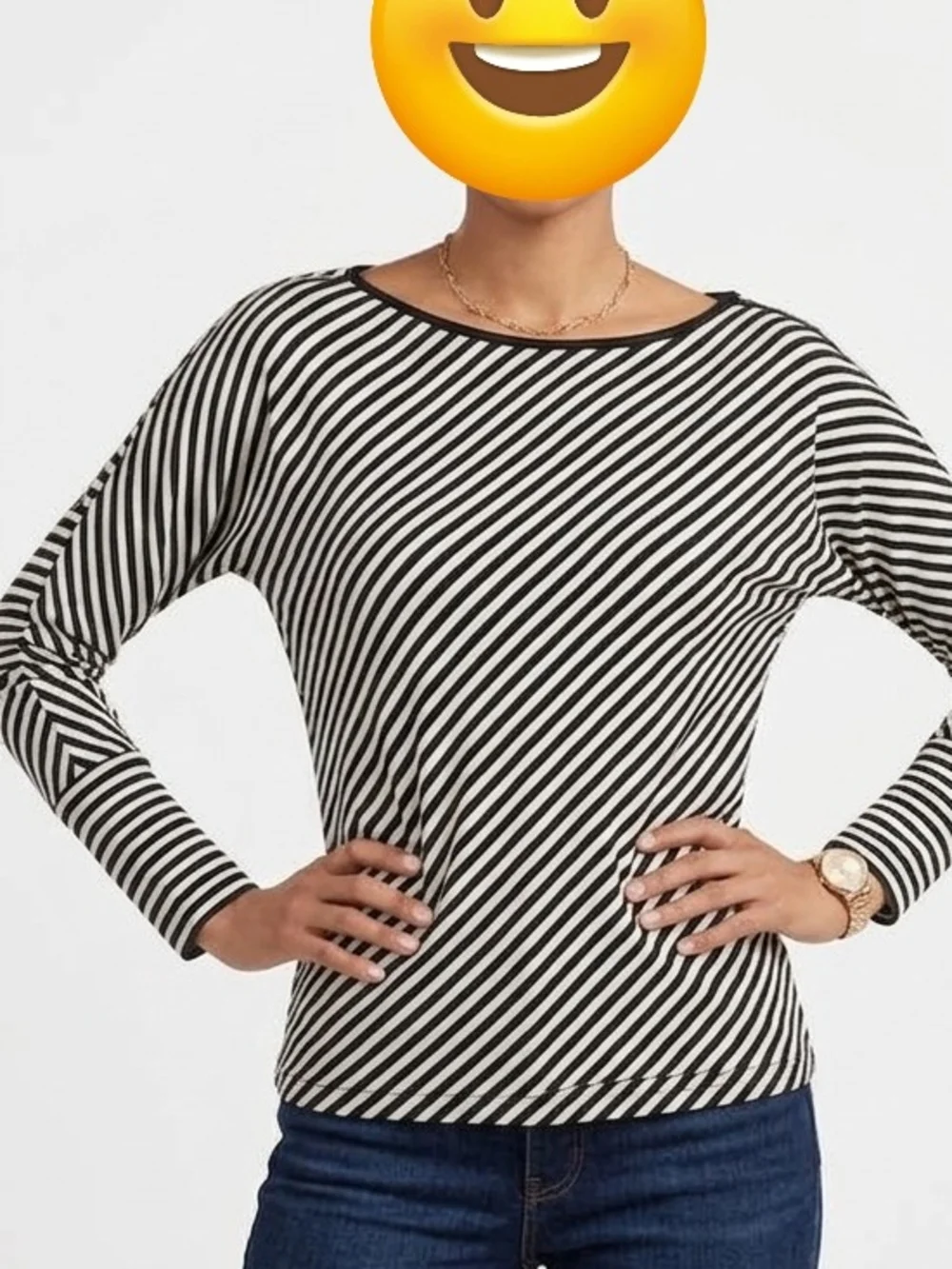 Michael Kors Black and White Diagonal Stripe Long-Sleeve Top Size P.